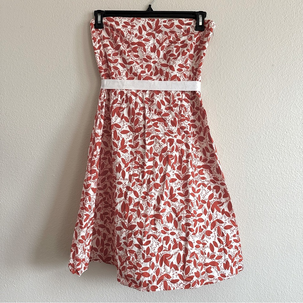 J. Crew Strapless Dress Red Orange and White Lined Skirt (might be size 6)